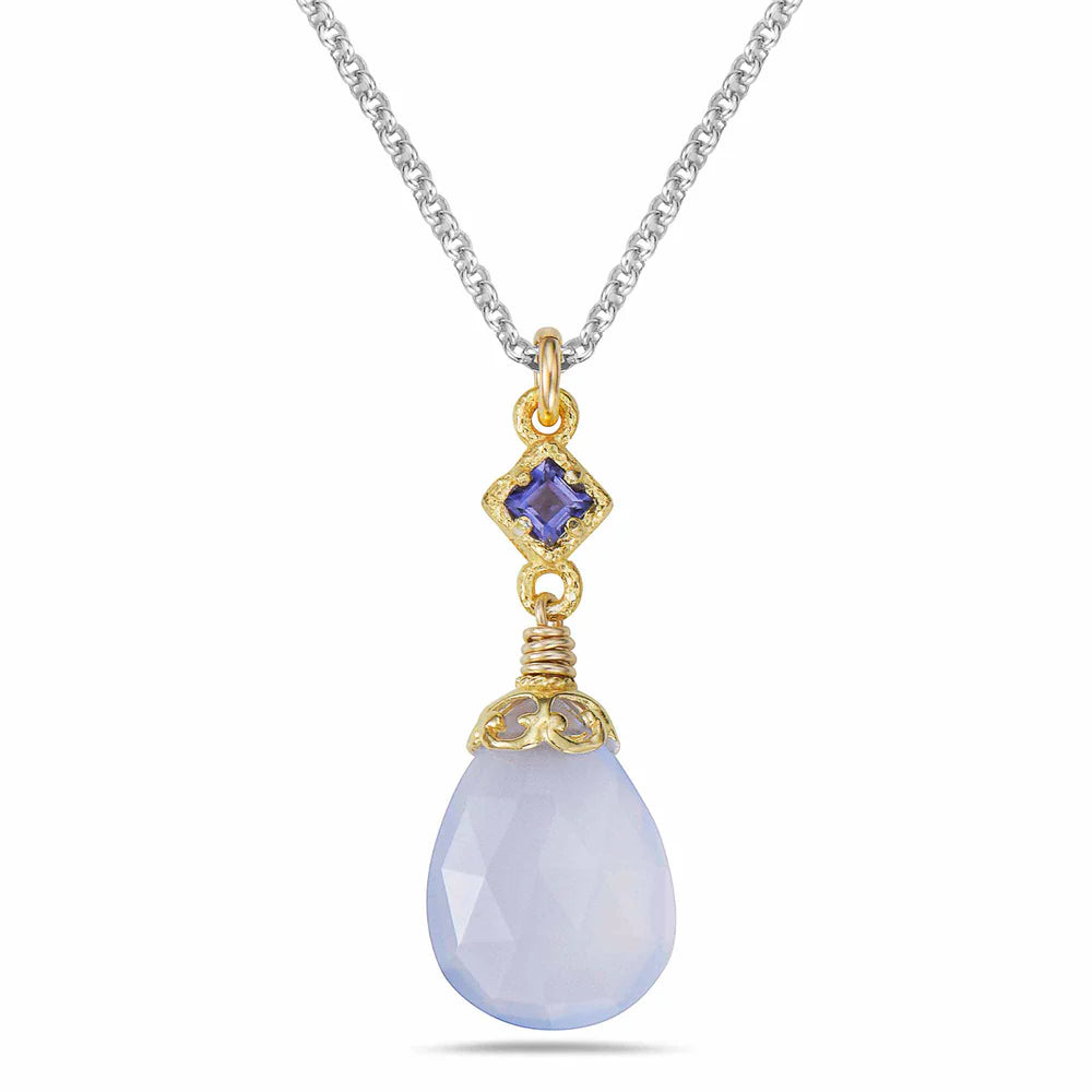 Iolite with Blue Chalcedony Drop Necklace