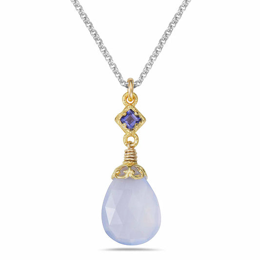 Iolite with Blue Chalcedony Drop Necklace