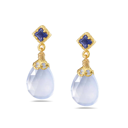 Blue Chalcedony and Iolite Earrings