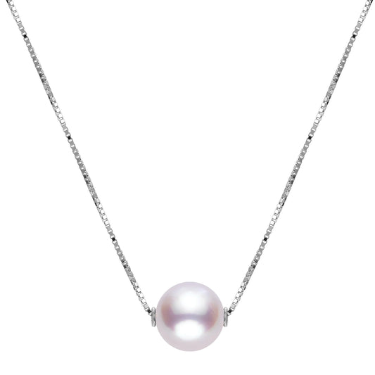 White Gold Akoya Pearl Solitaire Necklace