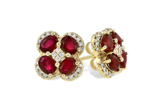 Ruby and Diamond Clover Earrings