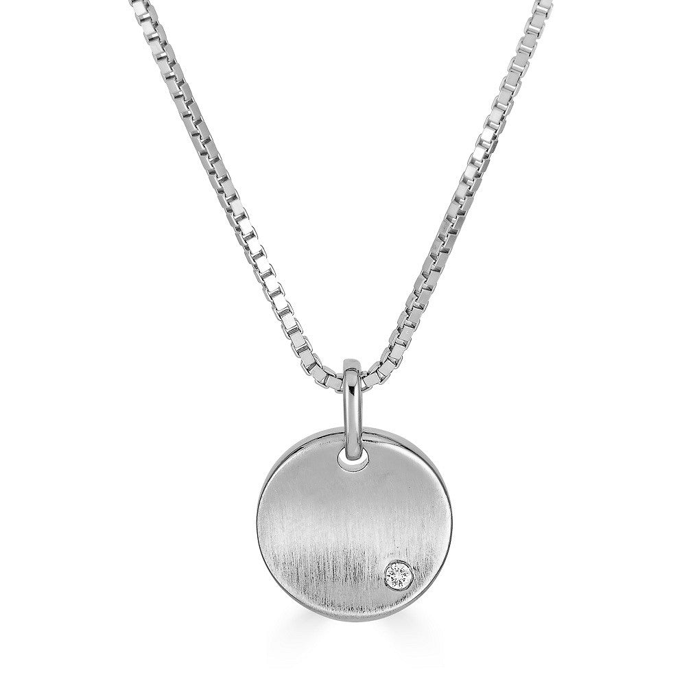 Sterling silver polished disc diamond pendant