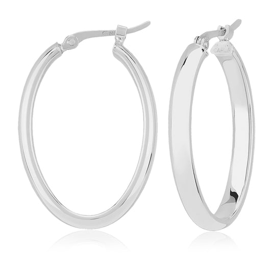 White Gold Oval Hoop Earrings