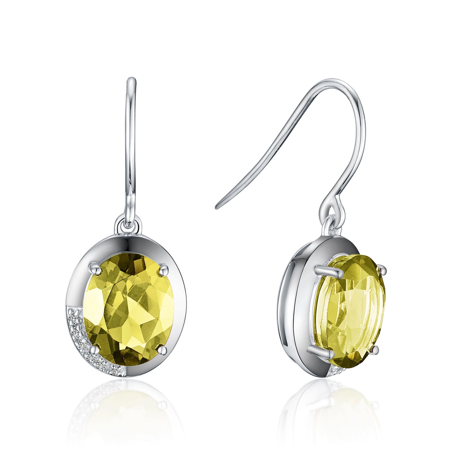 Precious Lemon Quartz And Diamond Earring Sterling Silver Total Diamond Weight 0.05Ct