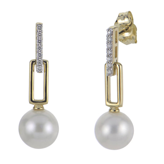 Freshwater Pearl Diamond Paperclip Earrings
