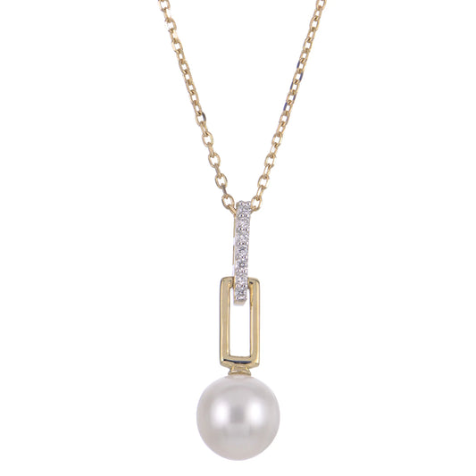 Freshwater Pearl Diamond Paperclip Necklace