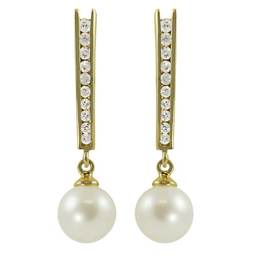 Freshwater Pearl and Diamond Drop Earrings