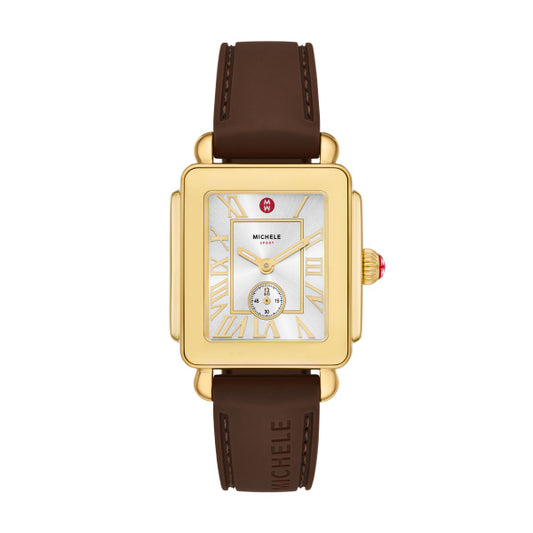 Deco Sport Mid Gold-Tone Brown Silicone Watch