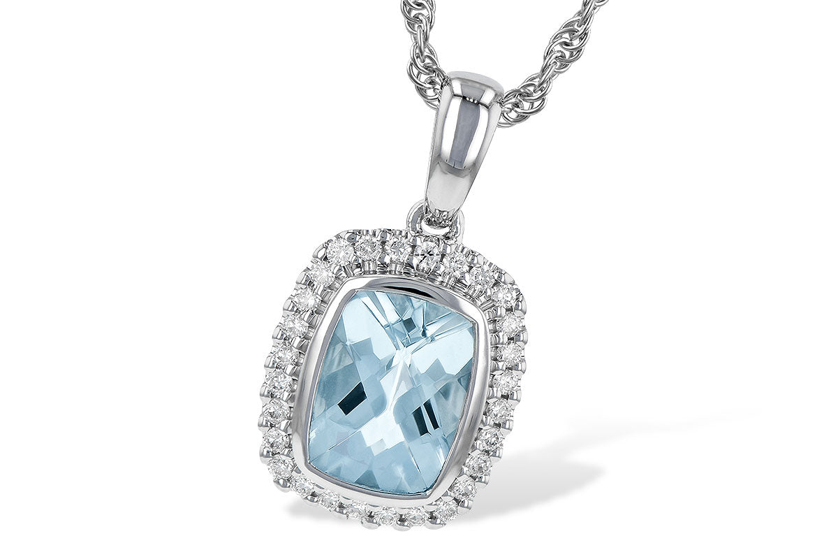 Aquamarine and Diamond Halo Necklace