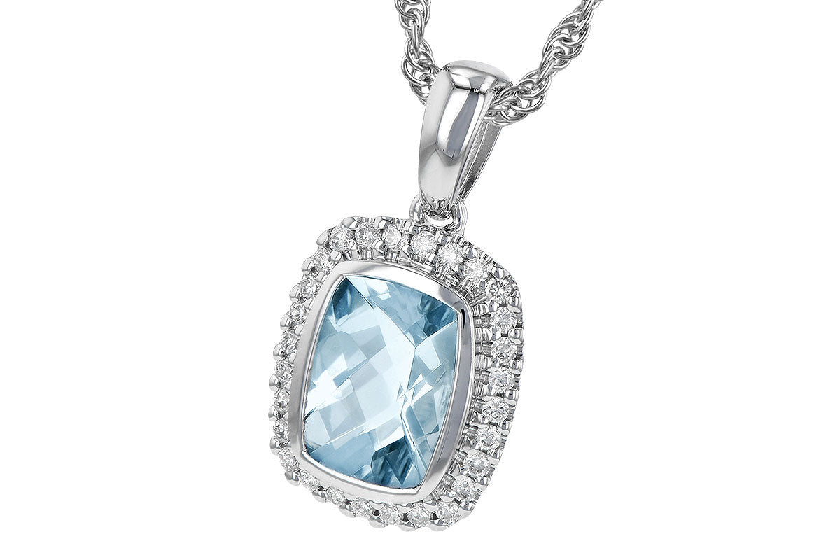Aquamarine and Diamond Halo Necklace