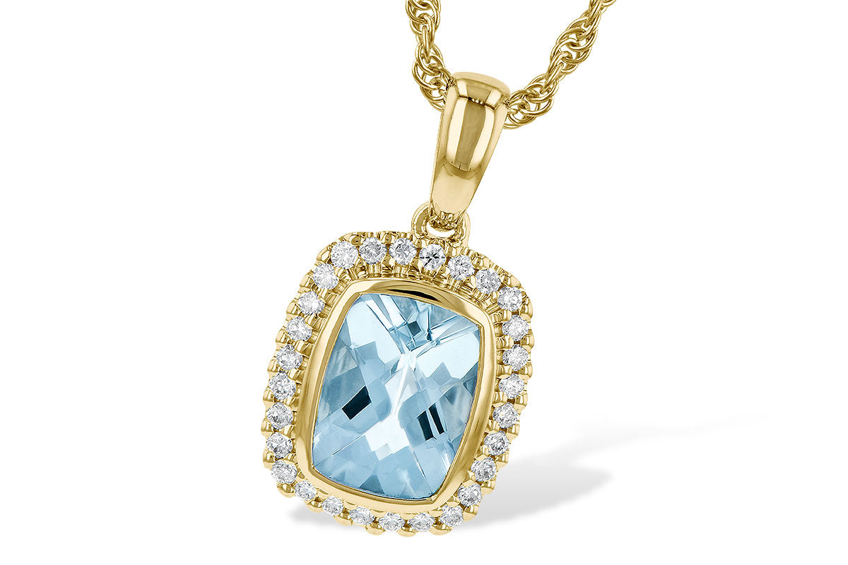 Aquamarine and Diamond Halo Necklace