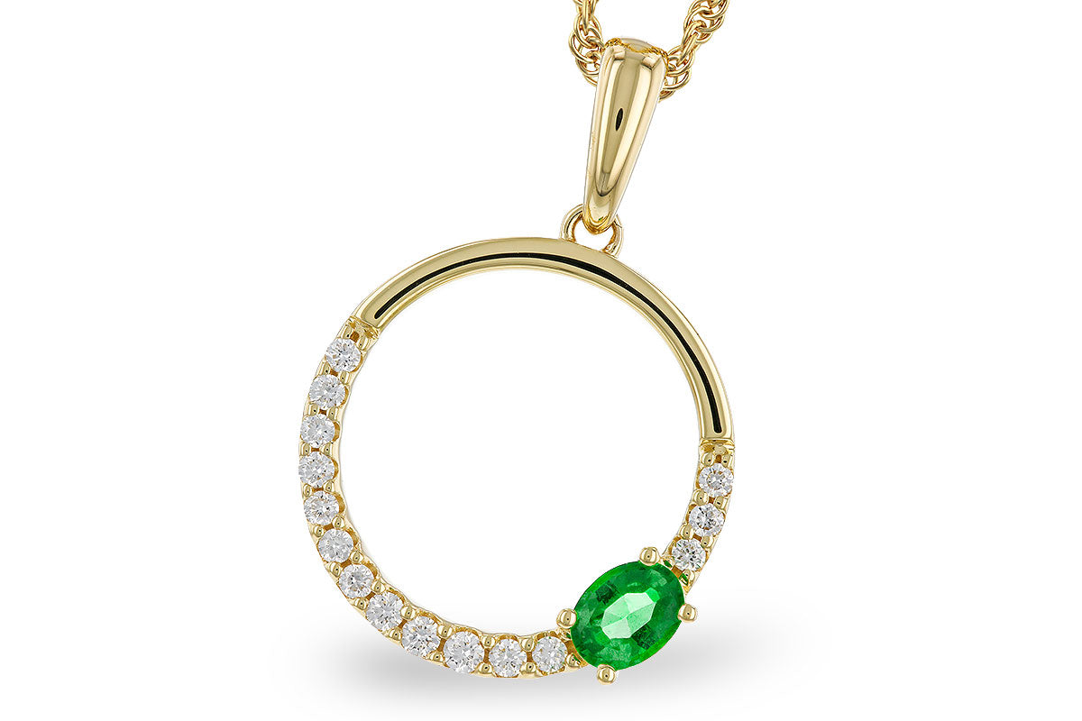 Circle Pendant Necklace with Emerald and Diamonds