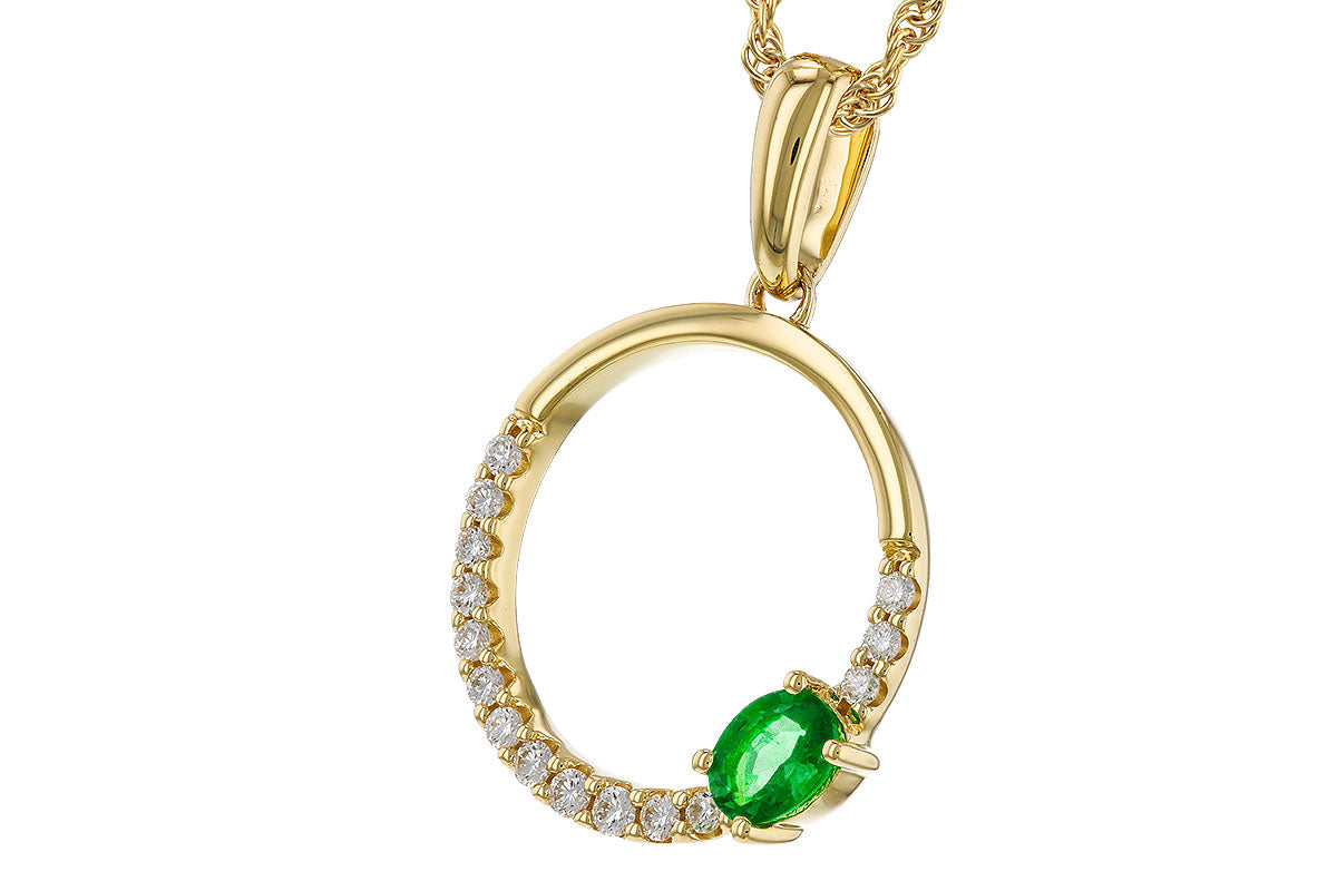 Circle Pendant Necklace with Emerald and Diamonds