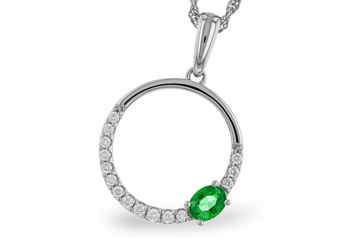 Circle Pendant Necklace with Emerald and Diamonds