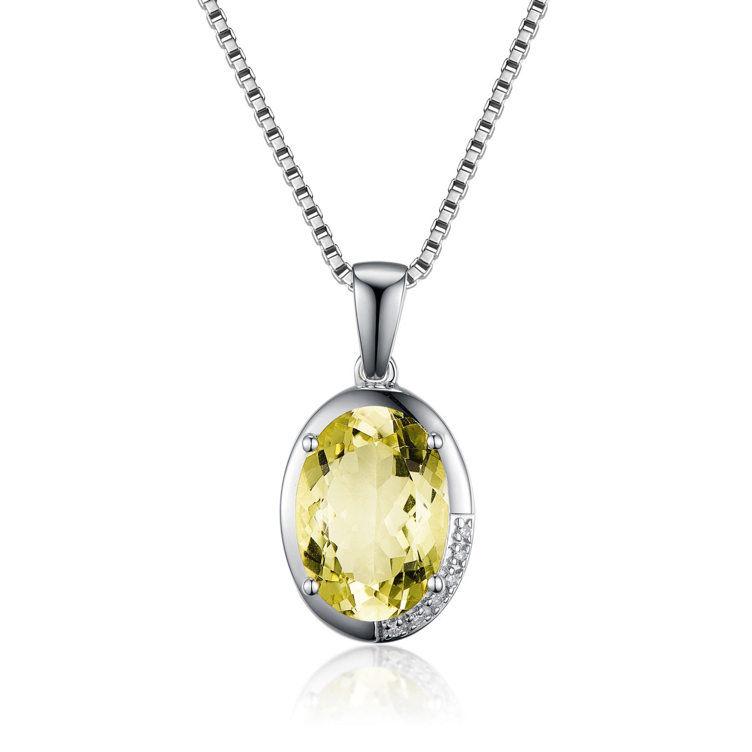 Precious Lemon Quartz And Diamond Pendant Sterling Silver Total Diamond Weight 0.035Ct