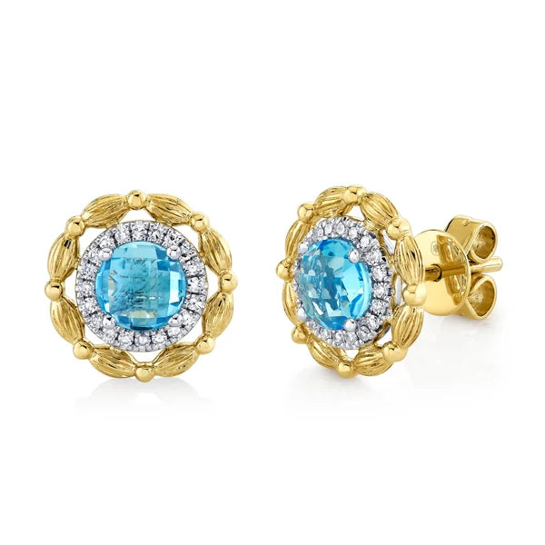 0.12CT DIAMOND & 1.29CT BLUE TOPAZ STUD EARRING