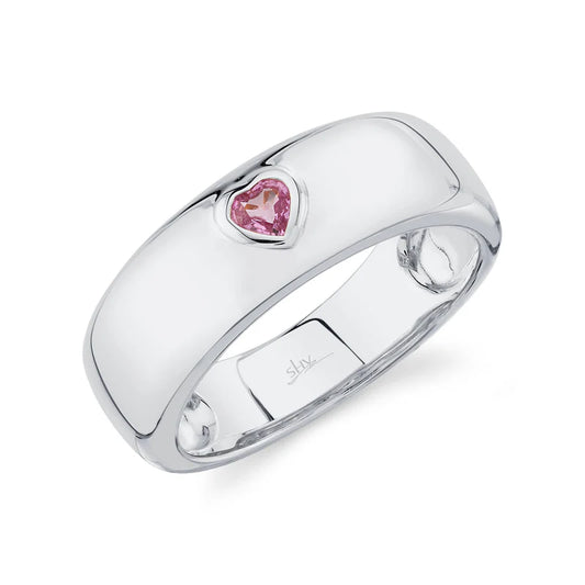 Pink Sapphire Heart Bezel Band