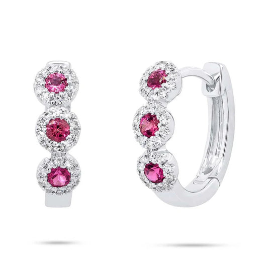 Pink Tourmaline and Diamond Huggie Earrings