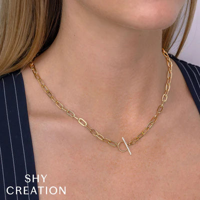 Diamond Paperclip Necklace with Toggle Clasp