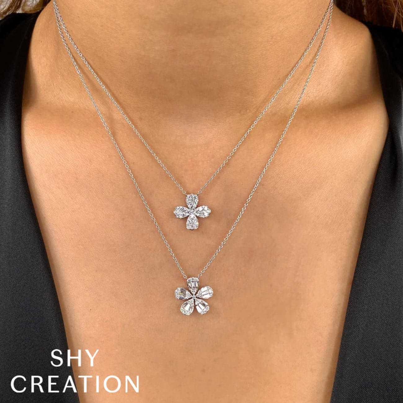 Diamond Baguette Flower Necklace