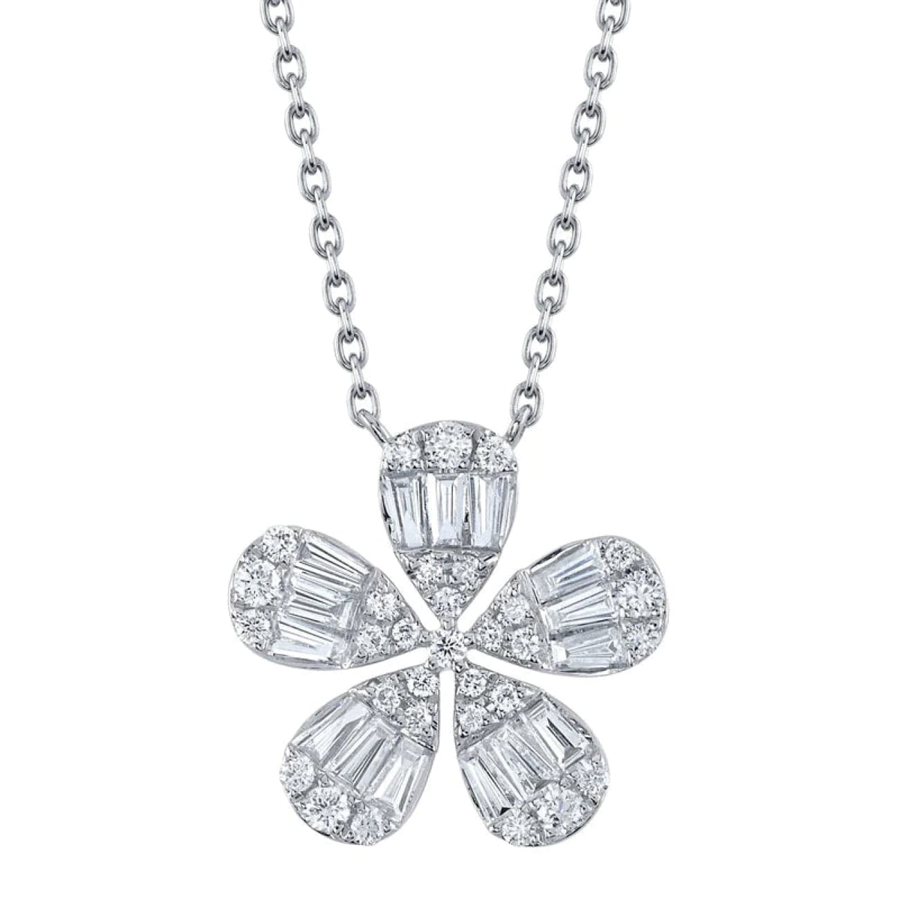 Diamond Baguette Flower Necklace