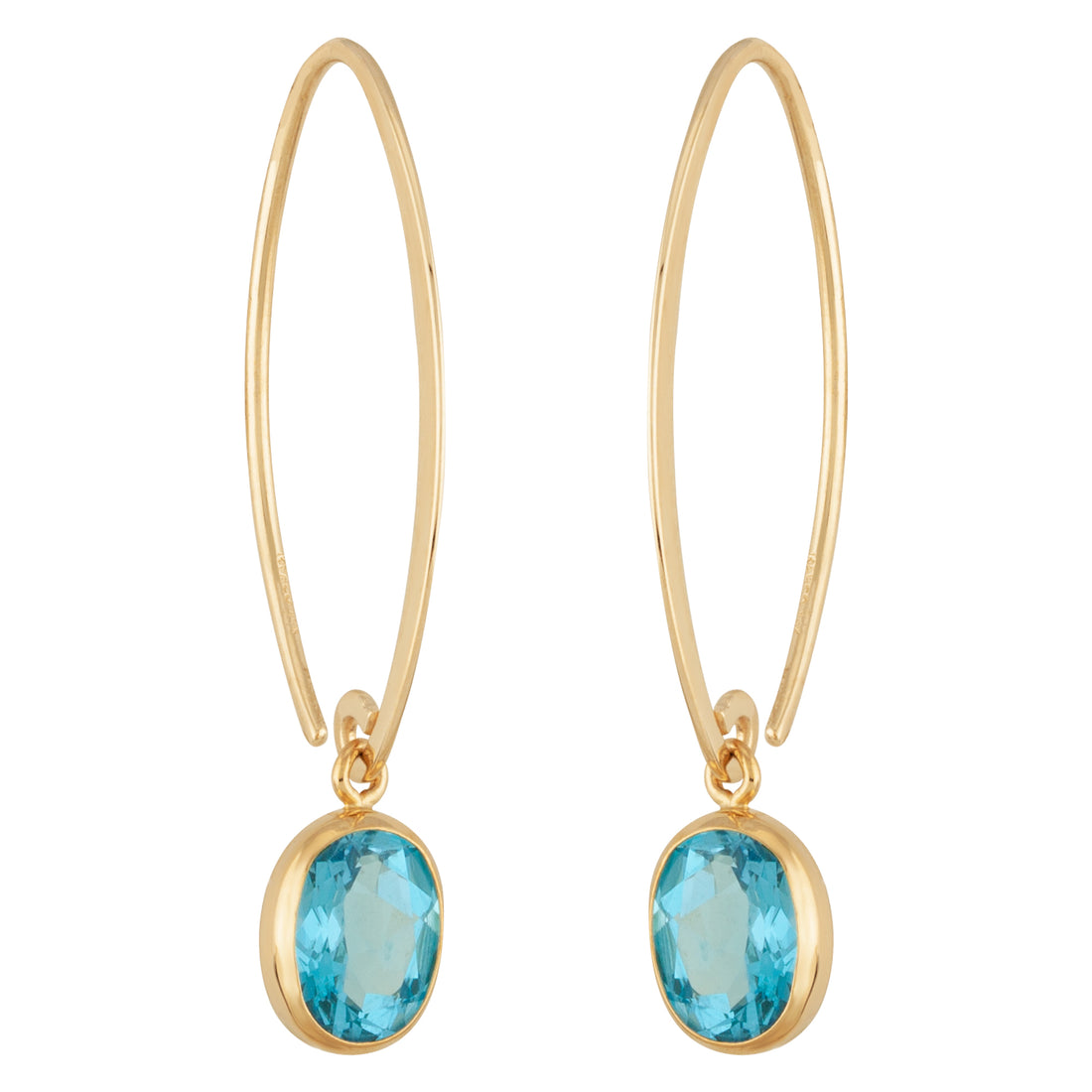 Simple sweep blue topaz earrings in 14K yellow gold