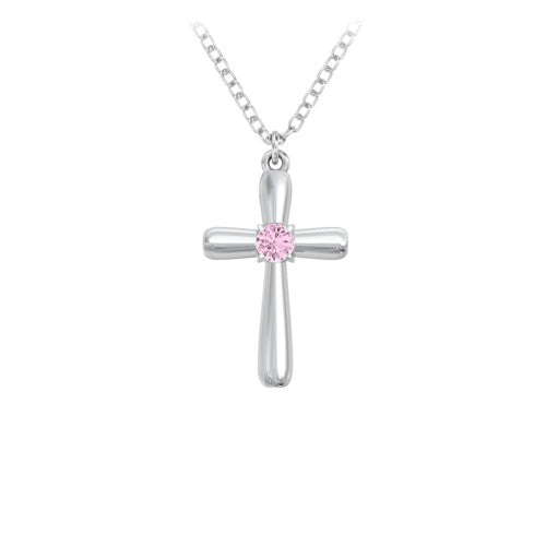 Silver Cross with Pink CZ