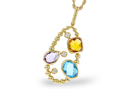 Multi-Color Stone and Yellow Gold Necklace