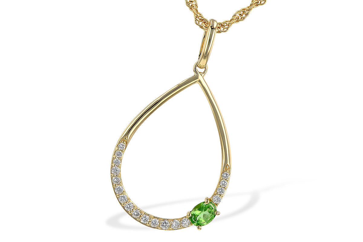 Green Garnet and Diamond Oval Pendant