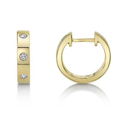 Three Diamond Huggie Earrings