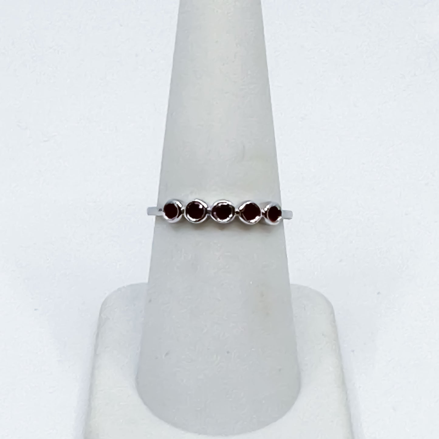 5-Gemstone Ruby Ring Bezel Set in White Gold