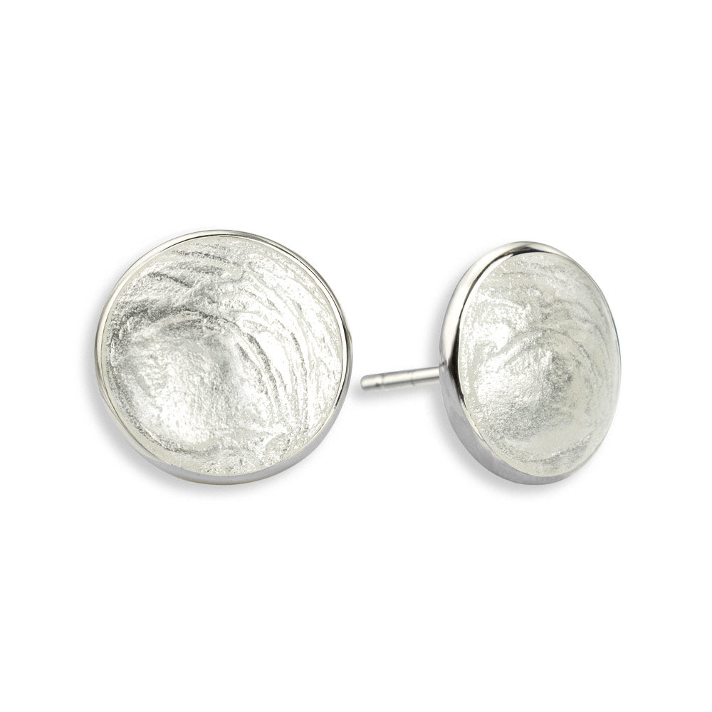 White Round Post Earrings. Sterling Silver