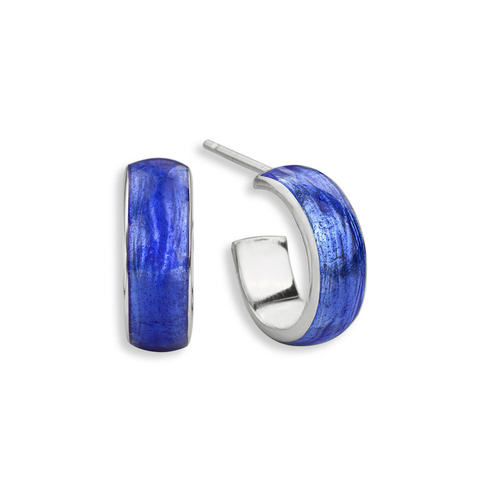 Blue Huggie Post Earrings. Sterling Silver