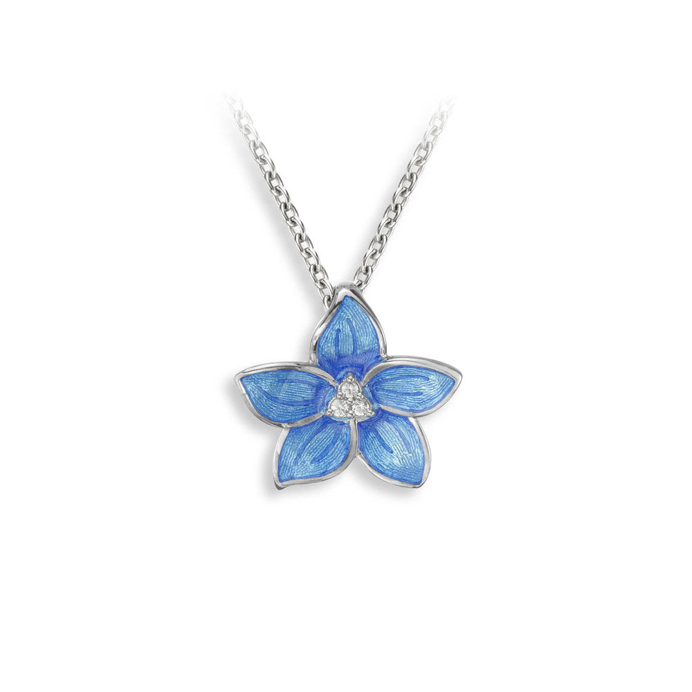Blue Flower Necklace-White Sapphires. Sterling Silver