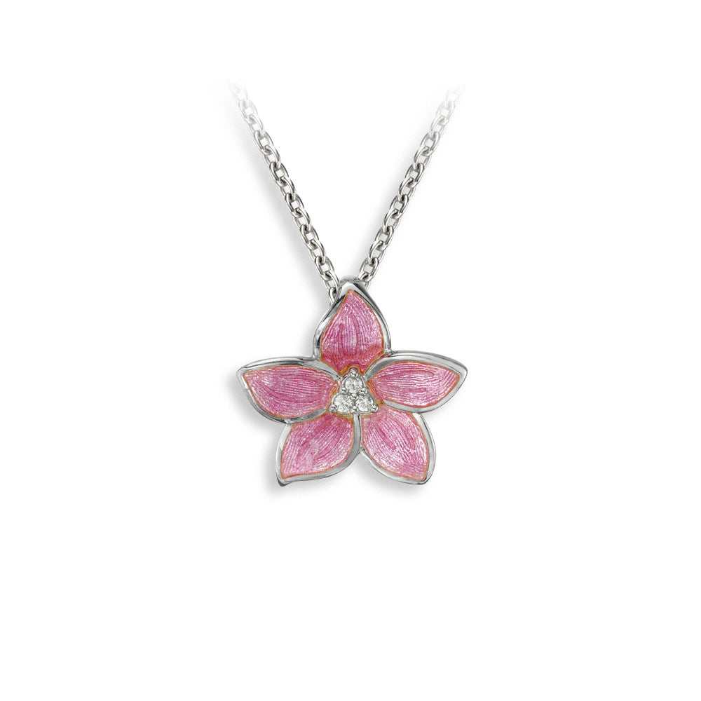 Pink Flower Necklace-White Sapphires. Sterling Silver