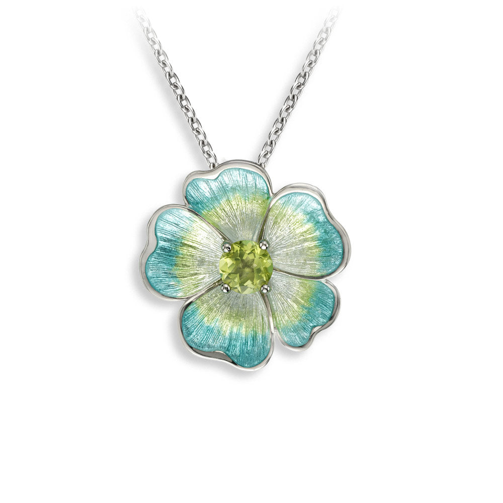 Turquoise Flower Necklace-Peridot. Sterling Silver