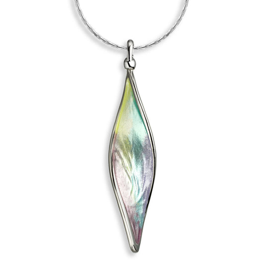 Green Color Aurora Elongated Marquise Twist Necklace Sterling Silver