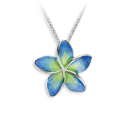 Blue Plumeria Necklace. Sterling Silver
