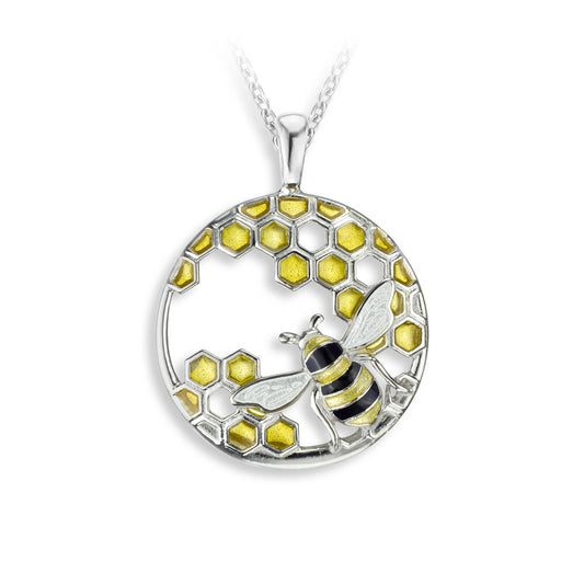 Yellow Honecomb and Bee Necklace. Sterling Silver