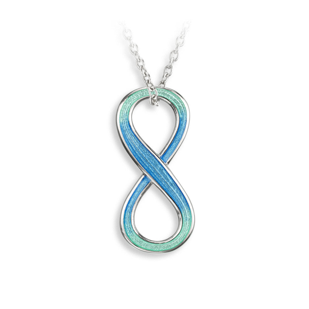 Blue-Seafoam Reversible Infinity Necklace. Sterling Silver