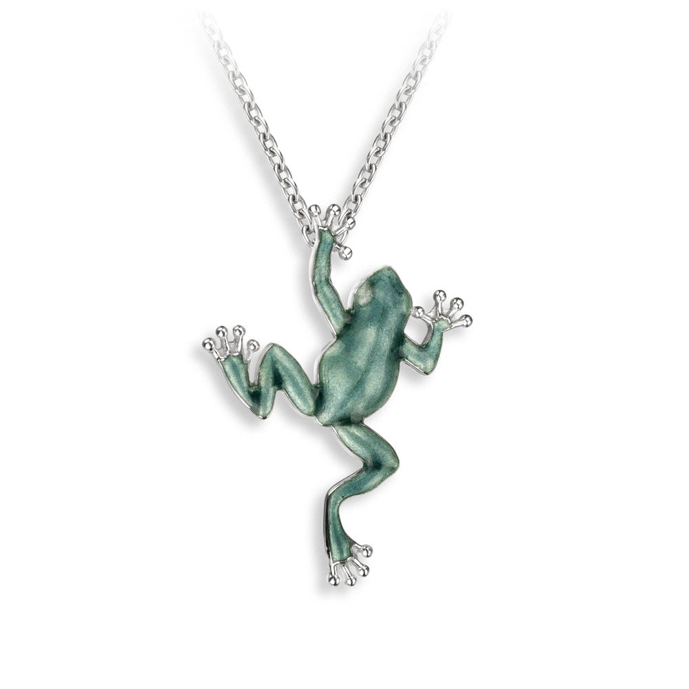 Green Frog Necklace. Sterling Silver