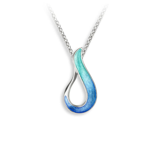 Blue Cut-Out Teardrop Necklace. Sterling Silver