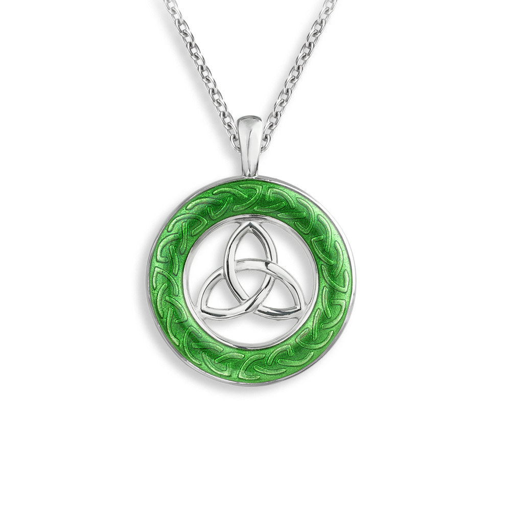 Green Circle Celtic Necklace. Sterling Silver