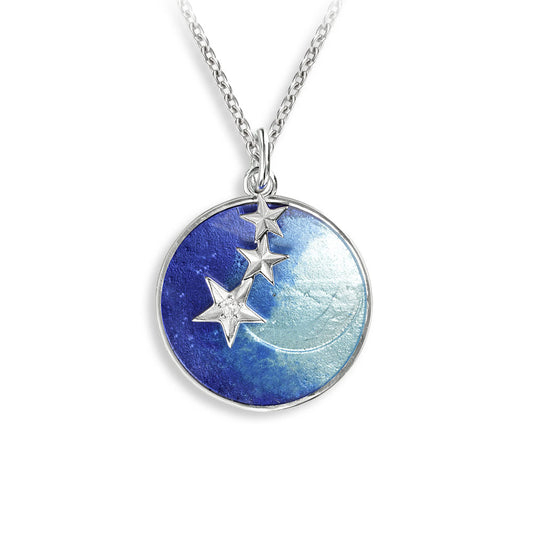 Blue 2-Part Round 3 Stars Necklace. Sterling Silver
