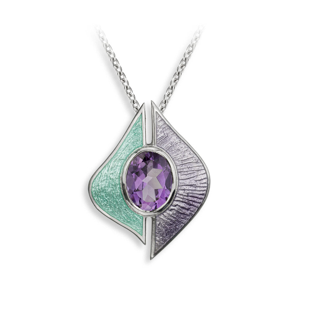 Turquoise Modern Necklace-Amethyst. Sterling Silver