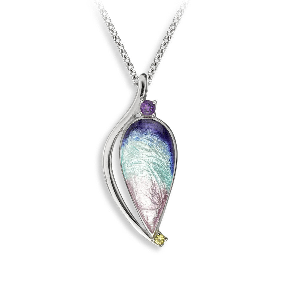 Blue Teardrop Necklace-Amethyst-Yellow Sapphires. Sterling Silver