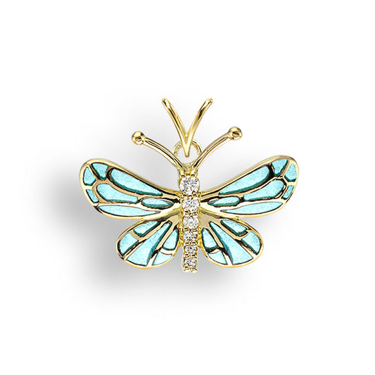 Turquoise Plique-a-Jour Butterfly Pendant. 18K -Diamond