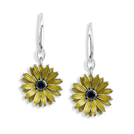 Yellow Sunflower Wire Earrings. Sterliing Silver