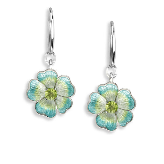 Turquoise Flower Wire Earrings-Peridot. Sterling Silver