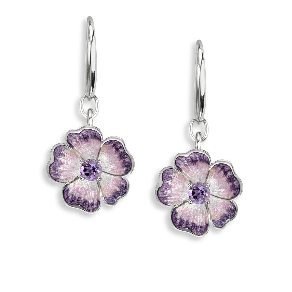 Purple Flower Wire Earrings-Amethyst. Sterling Silver